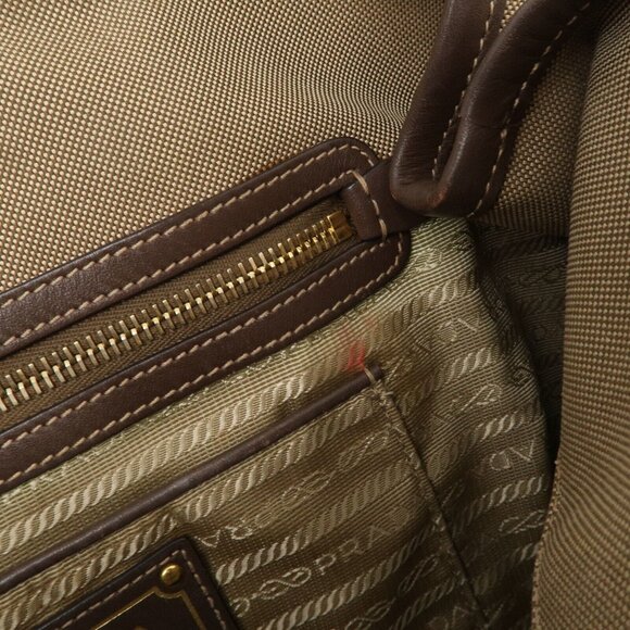Authentic PRADA Logo Jacquard Leather 2Way Bag Hand Bag Beige - Picture 2 of 16